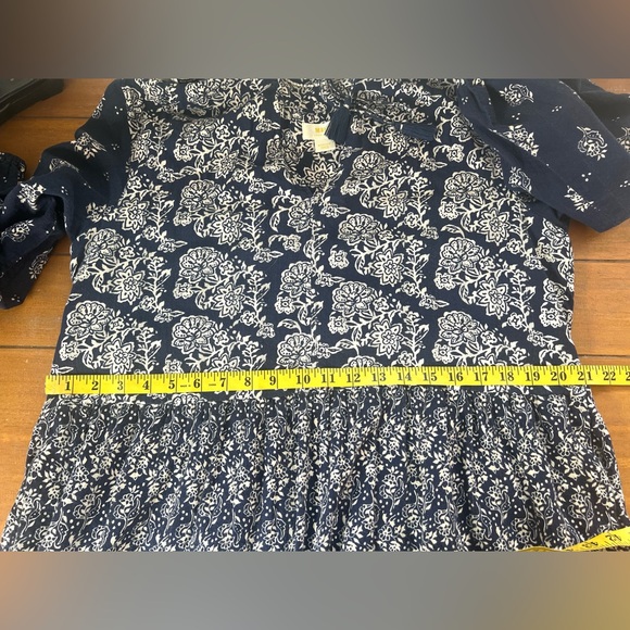 Anthropologie Maeve Carlita Tierd Tunic Dress Cotton Blue Floral Mini Boho - Picture 12 of 13